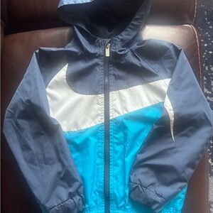 Nike Kids Boys Blue and White Mesh Windbreaker Jacket Hooded Full Zip